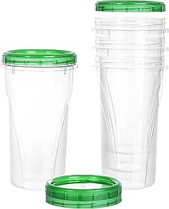 PLASTICPRO 48 Ounce Twist Top Deli Containers Clear bottom With Green Top Twist on Lids Reusable, Stackable, Food Storage Freezer Container Pack of 4