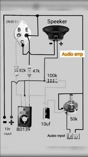 Very Easy Audio Amplifier circuit diagram using two transistors
