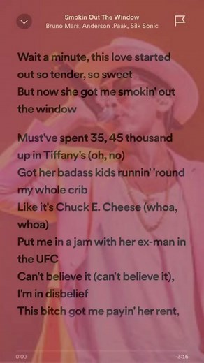 Smokin Out The Window - Bruno Mars Lyrics