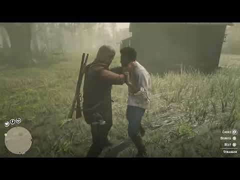 You can throw someone on the ground or pick them up while grappling by pressing left stick in RDR2