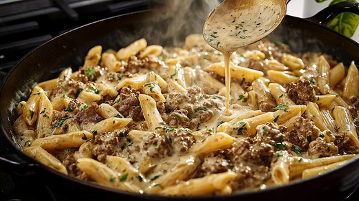 One Pot Quick and Easy Creamy Ground Beef Pasta 🔥