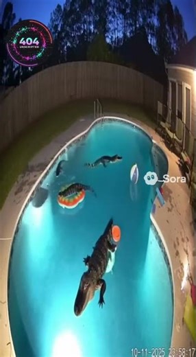Security Cam: Backyard Pool Party Gets Sidelined by an Alligator Invasion 🐊💦