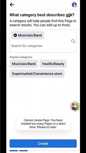 Cannot create Page:You have created too many Pages in a short time.Please try later error.