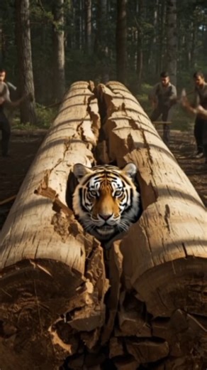 Tiger Stuck in Log 🐅 | Workers Hammering | Ultra Realistic Short