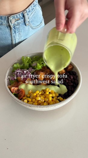 Crispy Tofu Southwest Salad with Creamy Avocado Dressing