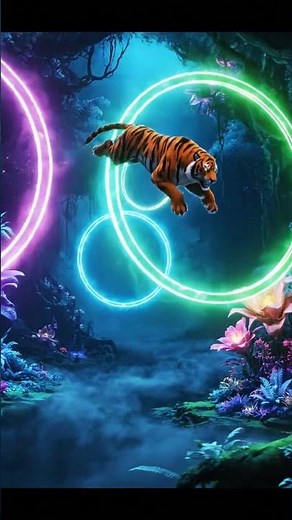 Neon Tiger Animation | Tiger Jumping Through Magic Rings | Cinematic Fantasy Reel