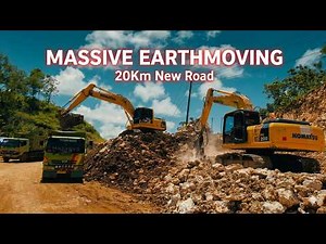 10 EXCAVATORS vs LIMESTONE HILL! New 20Km Road Construction Raw Sound