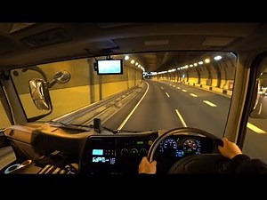 Truck Driving POV Mitsubishi FUSO Tokyo expressway at night.