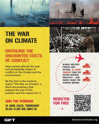 The War on Climate: Unveiling the Uncounted Costs of Conflict (Free Webinar) What if everything you've been doing has been based on an incomplete truth? Hear about the real impact of conflict on the world's climate and the environment that urgently needs to be addressed - and why nobody is talking about this. 12 June (Thurs) @ 15:30-17:00 (HKT/GMT 8) -- Sign up & share this free webinar with your friends! Click the Zoom link here to join: https://zoom.us/webinar/register/3417477139522/WN_BkRXZoA