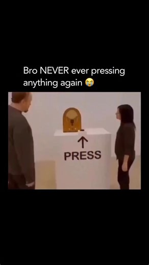 9-5 survivor on Instagram: "She did warn him tho 😭 This fun clip features two people in what looks like a modern art gallery, standing before a very tempting-looking display. There is a pedestal with a big red button and a clear sign that says “PRESS” with an arrow pointing right at it. While one person is a bit hesitant, the other can’t help but follow the instructions! Every time the button is pressed, the most unexpected and silly sounds play from a vintage-style radio sitting on top of the 