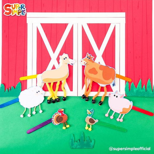 579K views · 5.6K reactions | Dancing Farm Animals Craft! Find the free printable resource for this activity here: https://supersimple.com/article/old-macdonald-had-a-farm-dancing-farm-animals-craft/ | Super Simple | Facebook