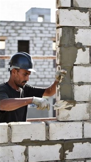 Technique for leveling cement between brick walls using simple tools #shorts