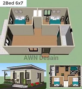 Small House Plan 6x7 Meter 2 Bed 1 bath Houseplans-3d.com #housedesign #tinyhomedesign #tinyhome #Homeplan | Just 4you