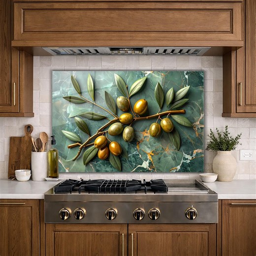 Olive Branch Tempered Glass Backsplash: Heat Resistant Cooker Splashback - Etsy