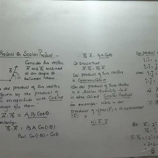 DOT PRODUCT OR SCALAR PRODUCT OF TWO VECTORS, Vector analysis.