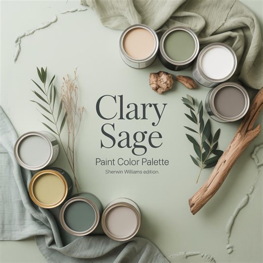 Clary Sage Paint Color Palette by Sherwin Williams | Soft Green Neutral Home Colors - Etsy