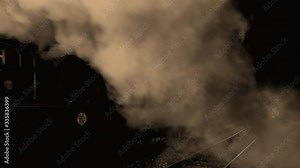 Steam train moving through tunnel UK 4K