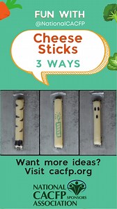 A simple cheese stick can be turned into fun with a little creativity! Here are three ideas for the children in your care. What do you like pairing with cheese sticks for a #CACFPCreditable snack? | National CACFP Association | Facebook