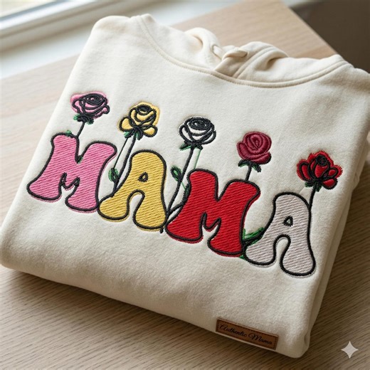 Mama Rose Flower Embroidery Design, Floral Mom Digital File, Vintage Rose Lettering Pattern