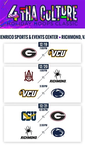 4Tha Culture Hoops on Instagram: "Today’s the day! The 4 Tha Culture Holiday Hoops Classic tips off tonight in Richmond 🏀🔥 We get it started at 7:00 PM with UGA vs. VCU. Pull up, bring the energy, and don’t miss it. 🔗 in bio for 🎟️ . . #4thaculture #womensbasketball #richmond"