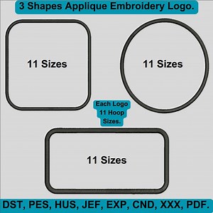 3 Shapes Applique Embroidery Designs, Applique Embroidery, Circle Applique, Rectangle Applique, Square Applique, 11 Sizes - Instant Download - Etsy
