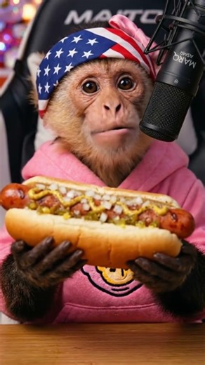 MONO KIBO comiendo HOT DOG de EE.UU. 🇺🇸 ASMR Mukbang (Sonidos Satisfactorios)