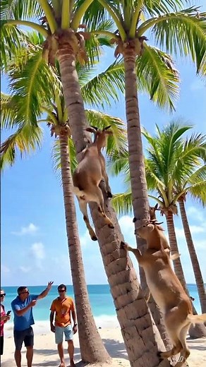 Amazing Goats Climbing Palm Trees | Nature’s Acrobat Animals #ai #funny #wildlife #nature #palmtree