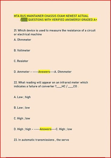 Mta Bus Maintainer Chassis Exam Newest Actual Questions With video