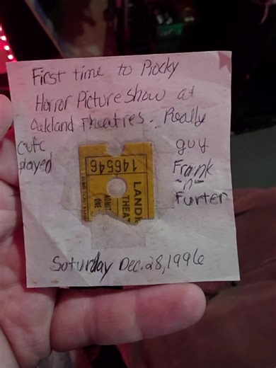 an actual relic from the first time i saw RHPS live at the ripe age of 13. all of my memories are stored like ghosts in boxes on little slips of paper. i'm grateful that younger me was so sentimental because adult me has forgotten many of my formative years because of CPTSD. Anyway, proof I was once a bb. #RHPS #CPTSD