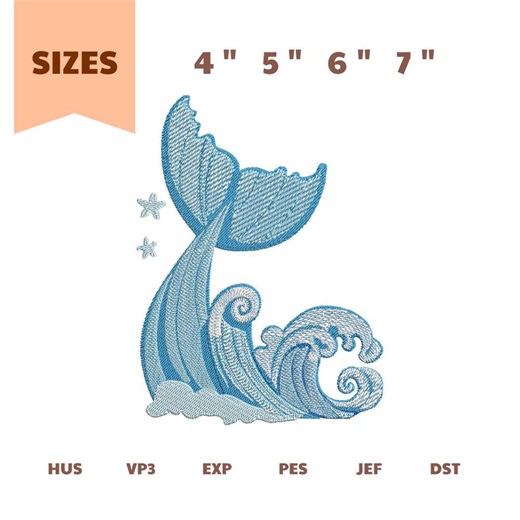 Mermaid Tail Embroidery Design, Ocean Wave Embroidery File, Sea Mermaid Machine Embroidery, Beach Embroidery - Etsy