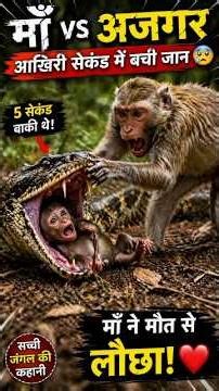माँ vs अजगर 😱 आखिरी सेकंड में बची जान | Mother Monkey Saves Baby From Python #Shorts #kidsstories