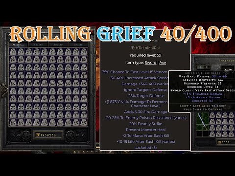 Diablo II Resurrected - How Hard is Rolling Grief Runeword Perfect(40/400) ?