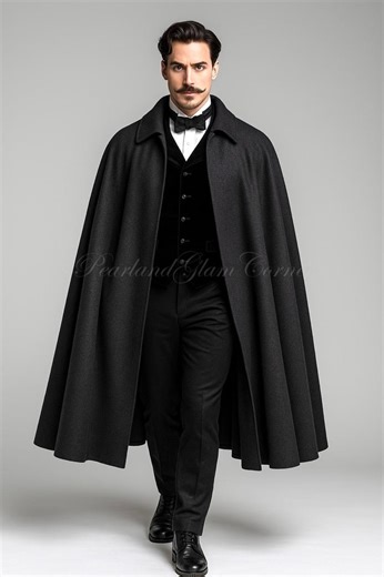 Manteau cape victorien en laine noire pour homme, longue cape gothique steampunk vintage, costume de cosplay d'Halloween - Etsy France