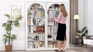 FACBOTALL 73" Tall Arched Bookcase and Bookshelf, Farmhouse Book Shelf with 6 Tiers Open Shelves, Arched Cabinet for Media CD DVD Storage, Wooden Tall Bookcase for Living Room, Home Office, Black