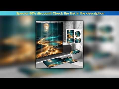 Today Only 4-piece set of Star River Moon pattern waterproof shower curtain with 12 hooks,printed c