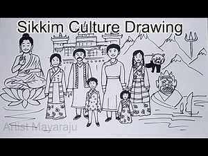 Sikkim drawing / Sikkim culture drawing / lord buddha / Family in Sikkim traditional dress drawing