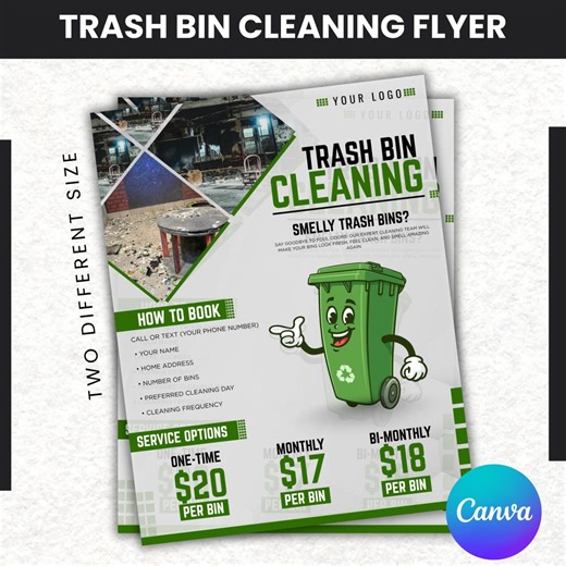 Trash Bin Cleaning Flyer, Trash Bin Cleaning Service Flyer, Garbage Can Wash Marketing Flyer, Dumpster Cleaning Flyer, Canva Template - Etsy