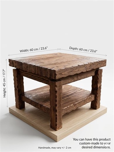Rustic Solid Wood Coffee Table 60x60cm, Handmade Reclaimed Style Square Table - Etsy