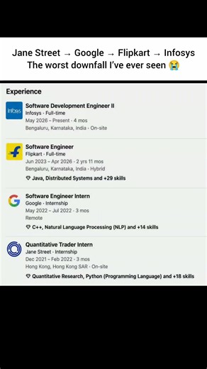 Jane Street → Google → Flipkart → Infosys 💀 The Career Plot Twist! #developer #coding #programming
