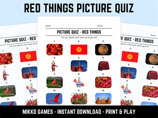 Printable Red Things Picture Quiz With Answers: Picture Round Quiz Sheets, Pub Quiz Trivia, Downloadable Table Quiz, General Knowledge Quiz - Etsy