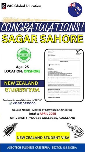 New Zealand Student Visa Approved | APRIL 2025 | Yoobee College | Master of Software Engineering