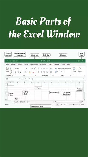 parts of excel windows || status bar name #excel #exceltips #exceltutorial #exceltricks #viral