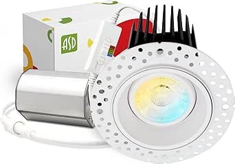 ASD Trimless 3 Inch Gimbal LED Recessed Light, 12W 120V Canless LED Downlight, Adjustable Dimmable Directional Ceiling Light with J-Box, 5 CCT 2700K-5000K, CRI 90+, IC Rated, Airtight, ETL, White