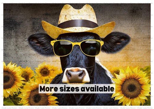 Sunflower Cow Rice Paper A4, Funny Cow With Sunglasses, Summer Farm Animal Decoupage Paper, Heifer Cow Mulberry Paper - Etsy