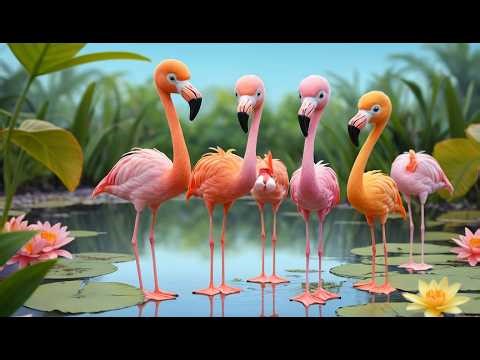 Five Little Flamingos Stand Stand Stand | Tropical Animal Song & Nursery Rhymes