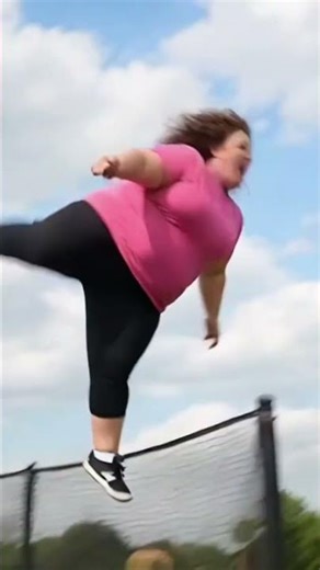 Woman jumping on a trampoline.