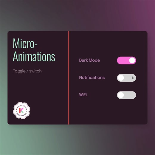 Karole Kessler on Instagram: "Working on simple micro-animations in Figma. ✔️ Toggle/switch Next Up 🔲 Accordion 🔲 Like ❤️ #uidesign #brandingdesign #karolekessler"