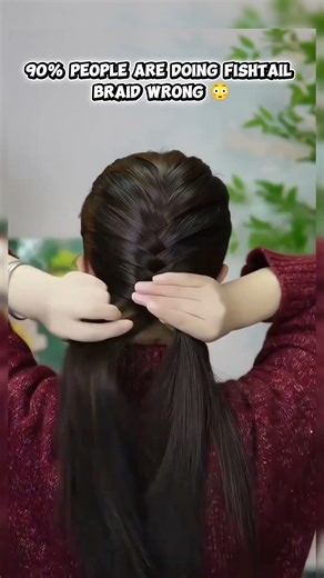 90% doing fishtail braid wrong 😳try easy hack🔥#fishtailbraid #hairhack #easyhairstyle #braidtutorial