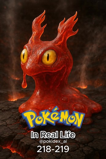 Pokémon in real life! ✨ 1000 AI-Generated Realistic Pokémon 👀 follow to see ‘em evolve, battle & come to life! 🔥 If you want to help complete the Pokédex donate to my ko fi link in bio 👾 Join the discord in bio to enter giveaway!! 218 Slugma 🌋 Dex entry It’s said that in ancient times, when volcanoes were more active, there were many more Slugma than there are now. 219 Magcargo 🔥☄️ Dex entry This Pokémon lives near the craters of volcanoes. It stores fire energy in its shell of cooled and h
