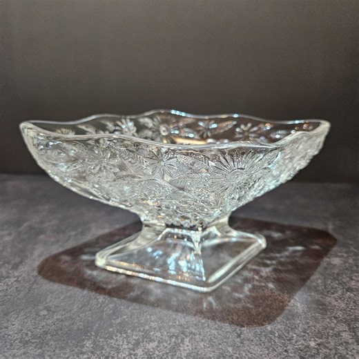 Vintage Indiana Glass Pedestal Bowl, Pattern 618 Floral Pressed Glass Compote - Etsy